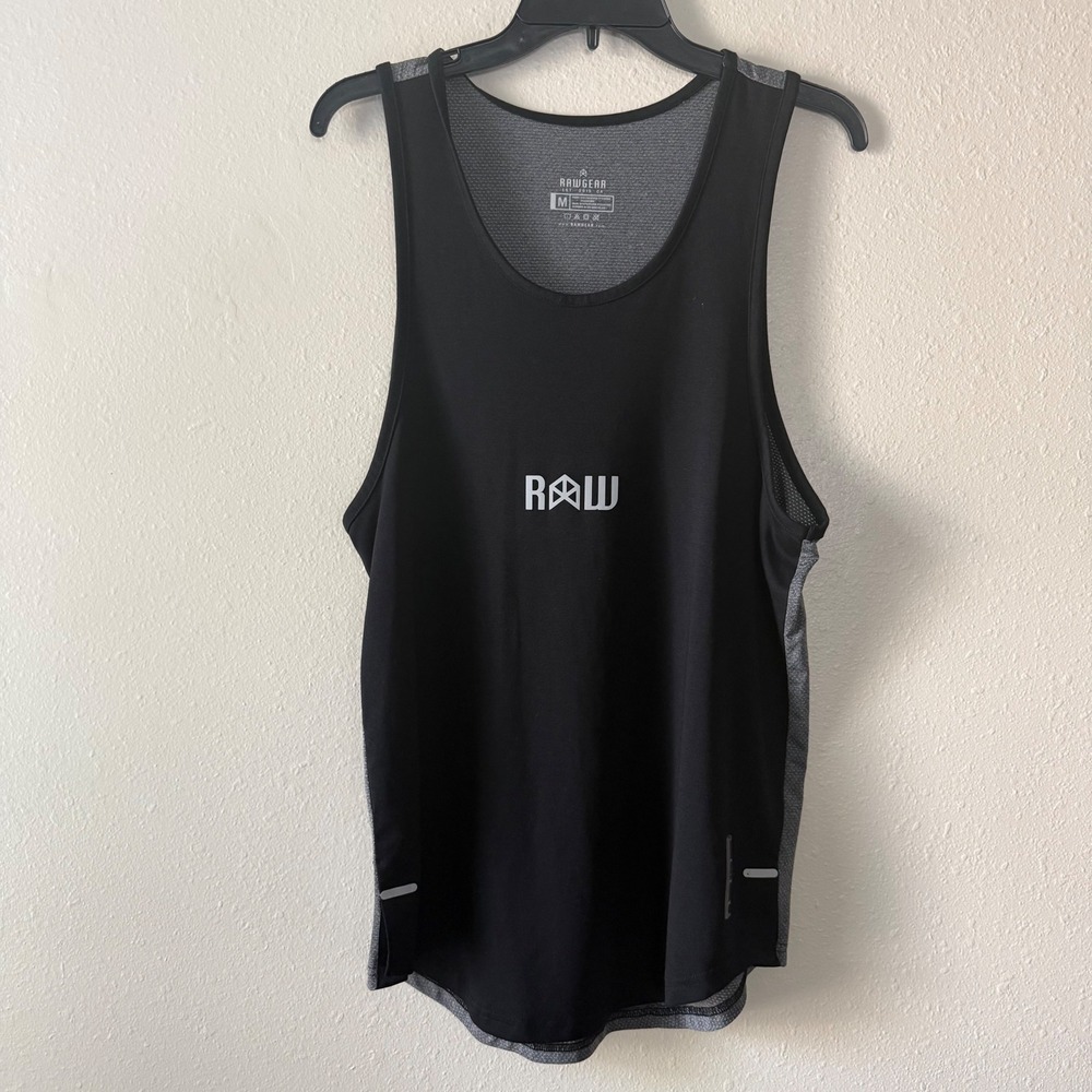 Rawgear Mens Performance Tank Top Black Grey Mesh Back Gym Shirt Medium